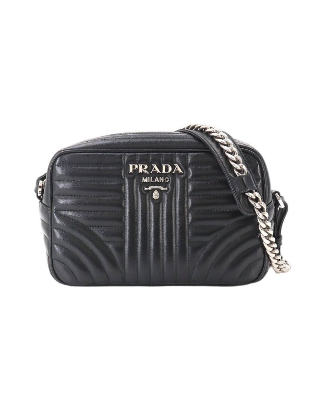 Prada Chain Shoulder Bag Leather Nero Black Silver